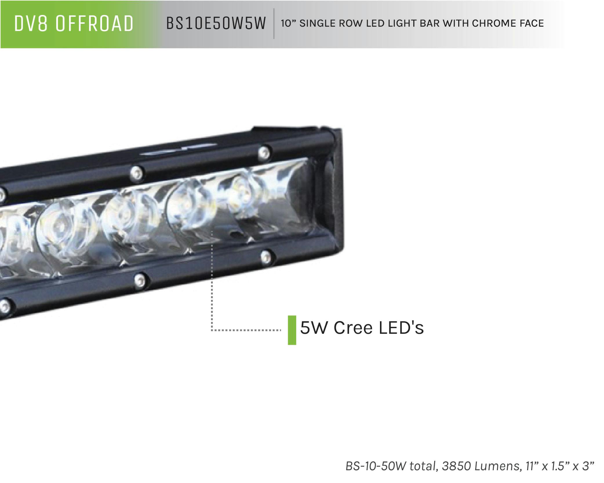 DV8 Offroad BS10E50W5W Single Row LED Light Bar With Chrome Face